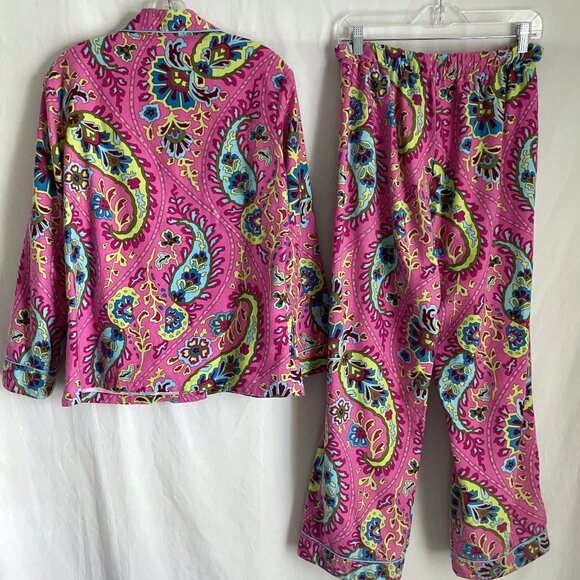 Nick & Nora VTG Flannel Print Pajamas 2 Piece SET Size S Pink Paisley Top Pants - Picture 3 of 16